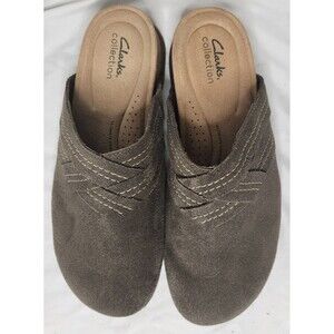 Clarks Brynn Glide Dark Olive Suede Clog 9.5/41 Urban Comfort Utility Earthbound